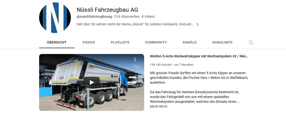 Nüssli Fahrzeugbau AG, Youtube, Schweiz, LKW Content, Auflieger, Anhänger, Kipper